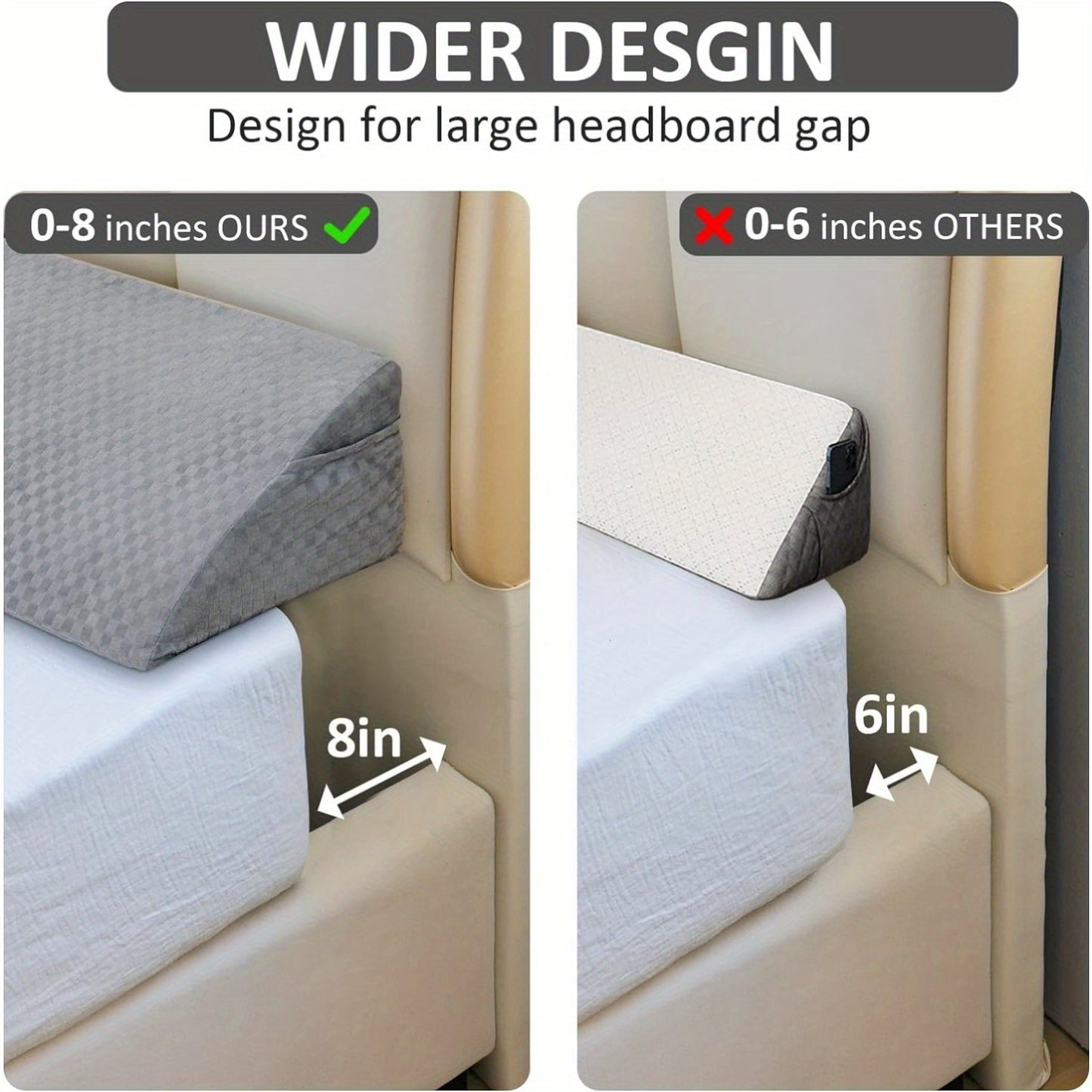 Queen Size Wedge Pillow for Headboard - Bed Wedge Gap Filler, Pillow Wedge to Fill 0-8" Gap Between Headboard and Mattress