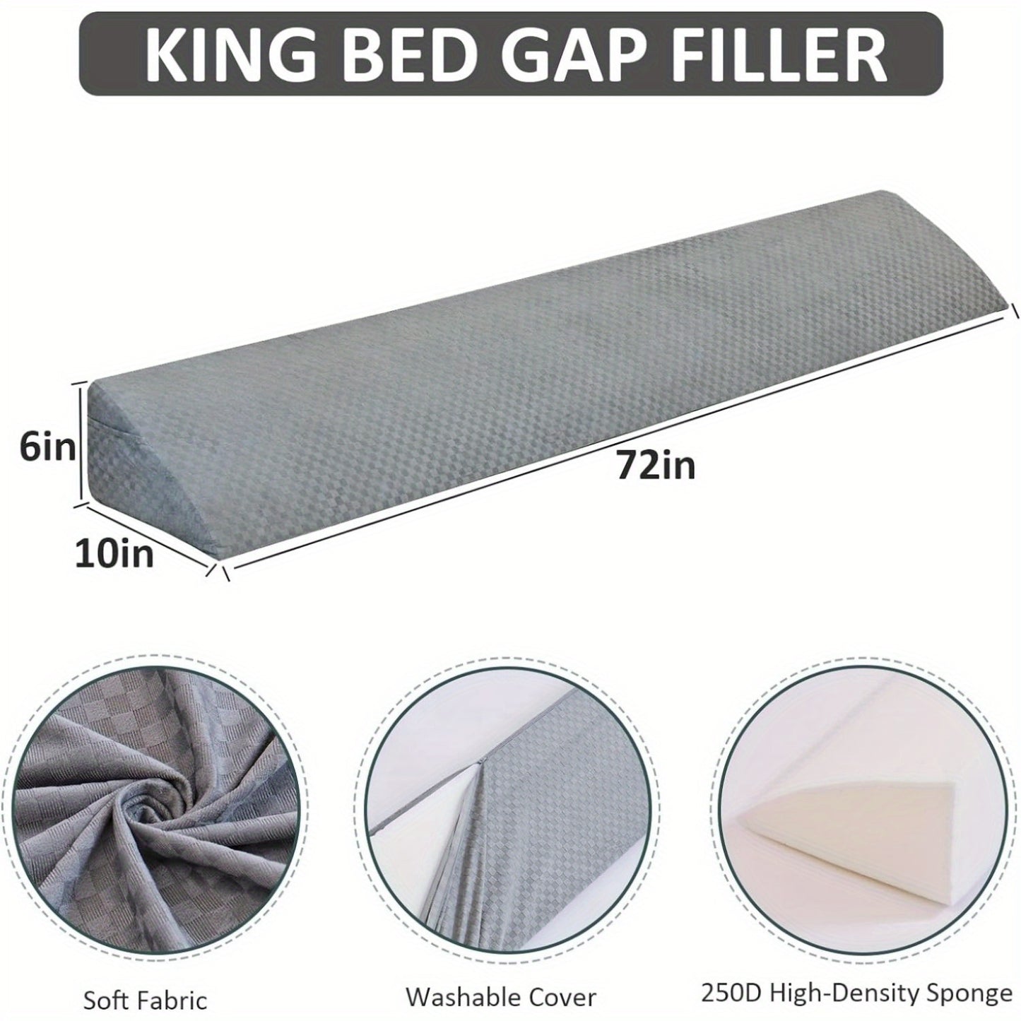 Queen Size Wedge Pillow for Headboard - Bed Wedge Gap Filler, Pillow Wedge to Fill 0-8" Gap Between Headboard and Mattress