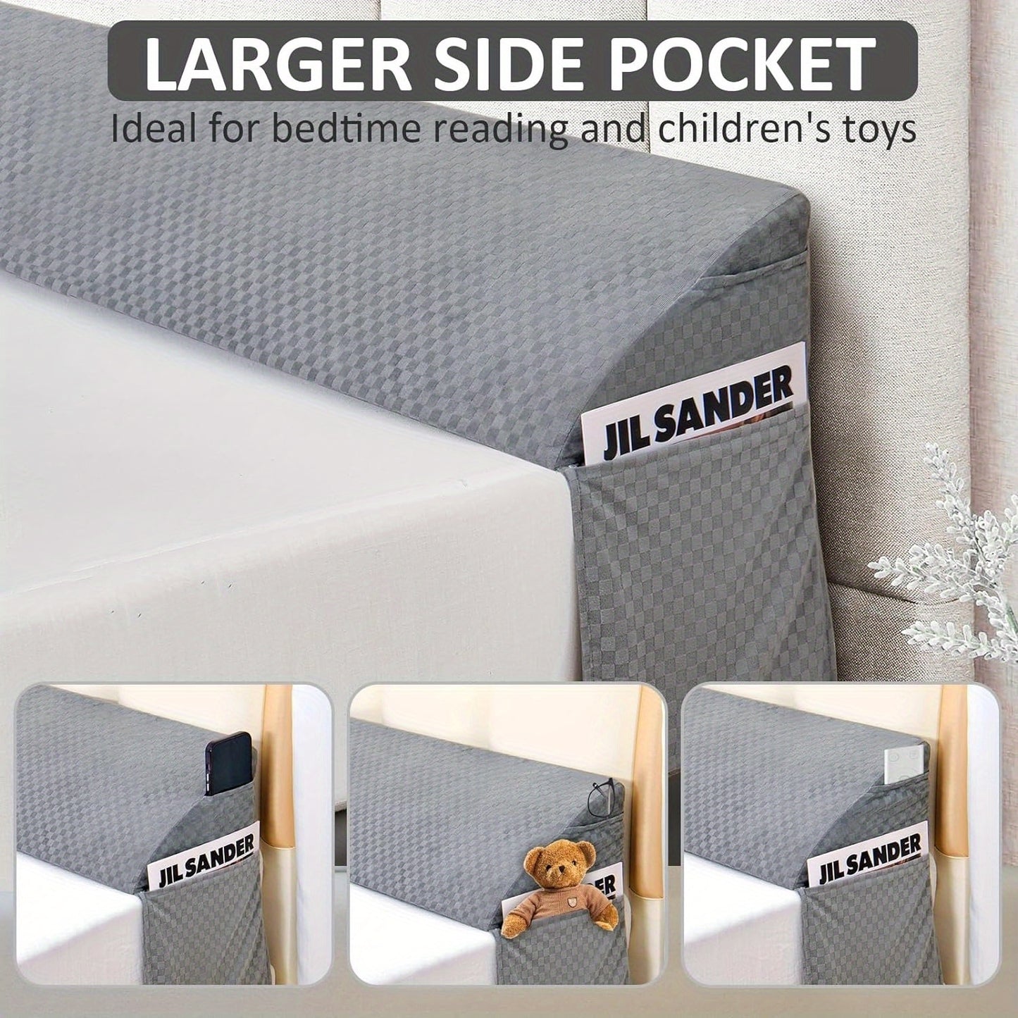 Queen Size Wedge Pillow for Headboard - Bed Wedge Gap Filler, Pillow Wedge to Fill 0-8" Gap Between Headboard and Mattress