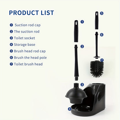 Complete Toilet Cleaning Kit with Brush, Plunger and Holder – Durable Silicone and Plastic, No-Dead-Corner Design for Efficient Bathroom Cleaning