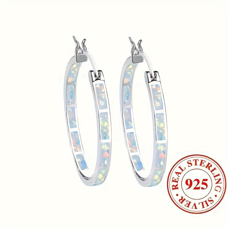 New 925 Sterling Silver Hypoallergenic Earrings with Opal - Elegant Bohemian Women's Earrings