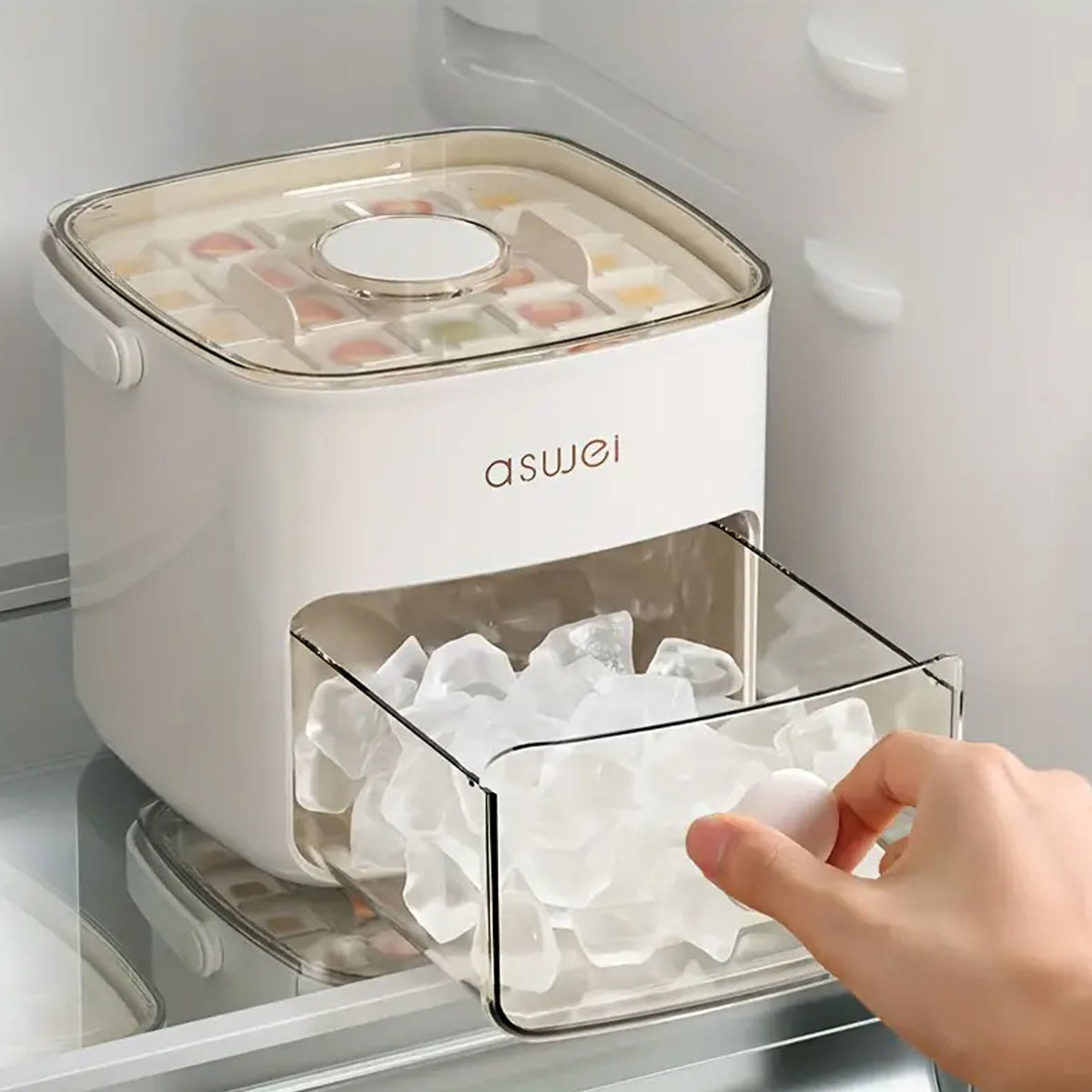 48-Cube Ice Maker with Easy-Press Lid - Large Capacity, Double Layer, Food-Grade Freezer Tray - Ideal for Whiskey and Cocktails, Essential Kitchen Gadget