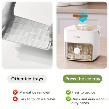 48-Cube Ice Maker with Easy-Press Lid - Large Capacity, Double Layer, Food-Grade Freezer Tray - Ideal for Whiskey and Cocktails, Essential Kitchen Gadget