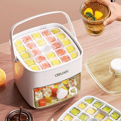 48-Cube Ice Maker with Easy-Press Lid - Large Capacity, Double Layer, Food-Grade Freezer Tray - Ideal for Whiskey and Cocktails, Essential Kitchen Gadget