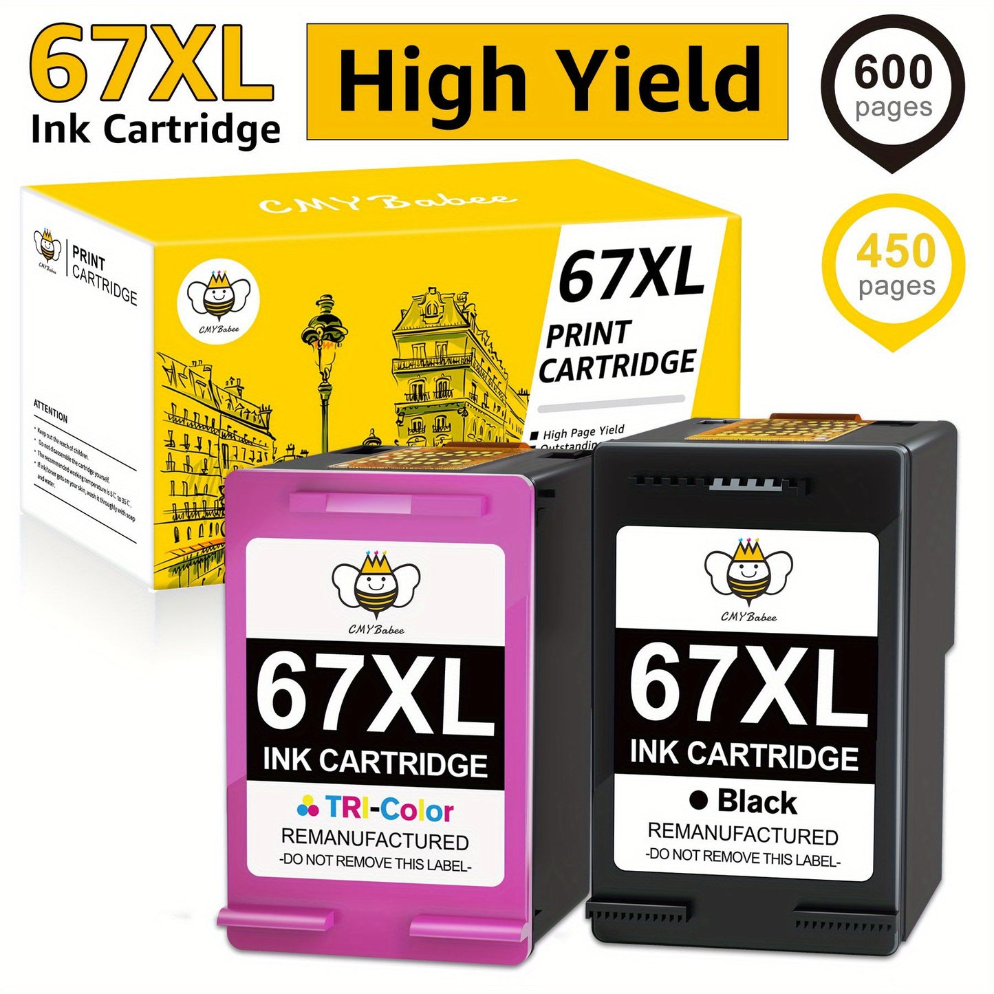 HP 67XL Ink Cartridge Combo Pack (2-Pack) - Black Ink for DeskJet 2724, 2755, 4155, Envy 6455, 6055, 6075