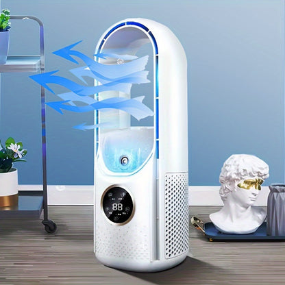 Portable Bladeless Air Conditioning Fan with Nightlight – 6 Speed Humidifier and Purifier, Quiet USB Desktop Cooler for Bedrooms and Rooms