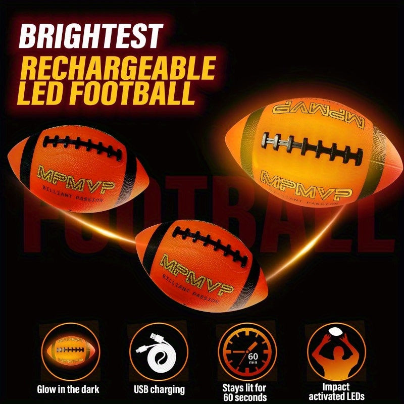 Glow in the Dark Football - Official Size 9, Rechargeable Light-Up Ball for Ages 14-18 - Perfect for Teens, Yard Games and Outdoor Fun