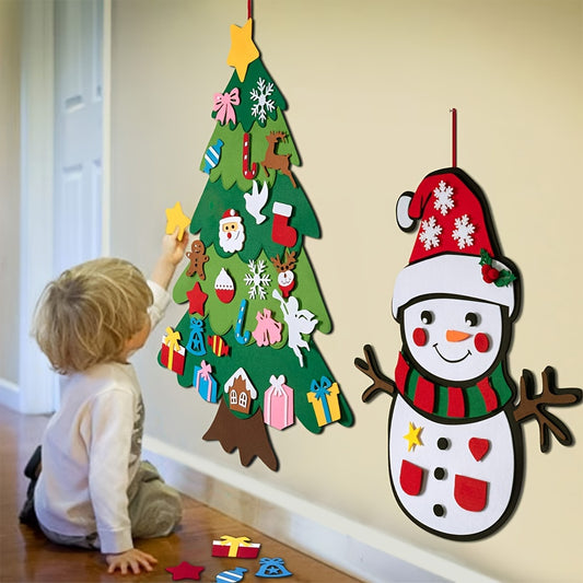 33 Piece DIY Felt Christmas Tree Set – Decorations, Snowman Advent Calendar, Wall Hanging Craft Kit for Home, Christmas Party Supplies and Gift