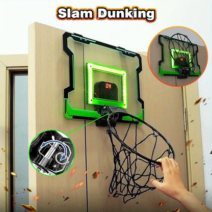 Indoor Electronic Basketball Hoop with Scoreboard - Includes LED Lights, 3 Balls & Pump for Kids, Teens and Adults