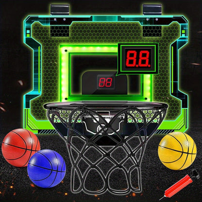 Indoor Electronic Basketball Hoop with Scoreboard - Includes LED Lights, 3 Balls & Pump for Kids, Teens and Adults