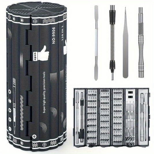 128 Piece Precision Screwdriver Set - S2 Alloy Steel, Magnetized Drill Bits, Space-Saving Roll-Up Box, Professional Tool Kit for Phones, Tablets, Laptops, Xbox