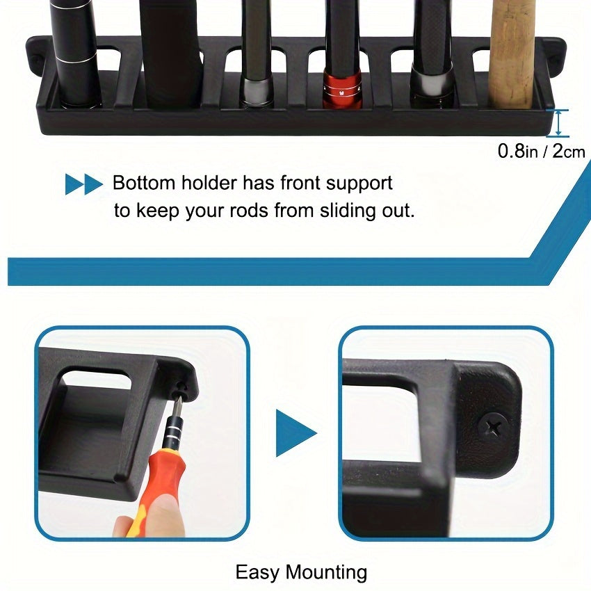 Easy-Install Black ABS Fishing Rod Holder - Wall Mounted with High-Density Foam Grip for Garage and Sports Equipment Storage