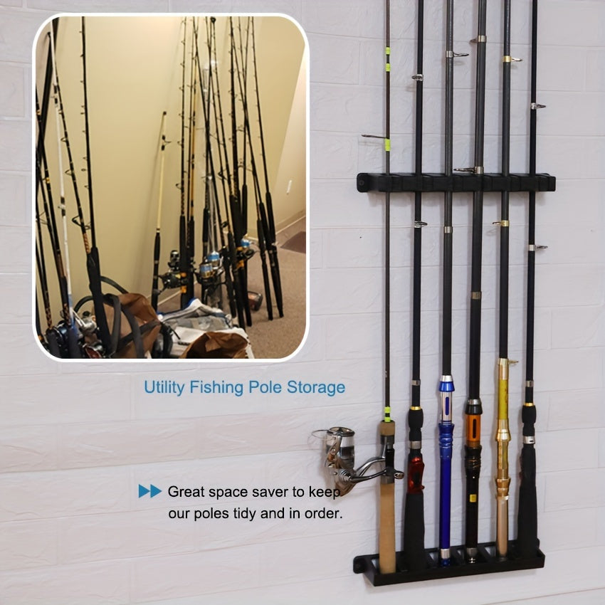 Easy-Install Black ABS Fishing Rod Holder - Wall Mounted with High-Density Foam Grip for Garage and Sports Equipment Storage