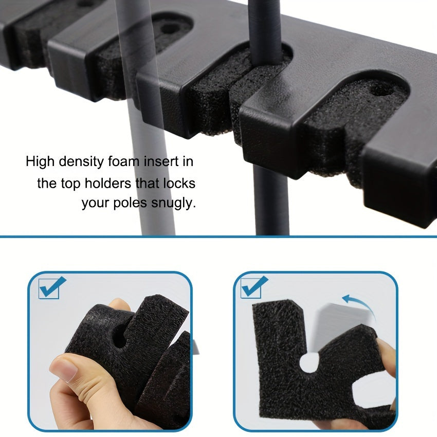 Easy-Install Black ABS Fishing Rod Holder - Wall Mounted with High-Density Foam Grip for Garage and Sports Equipment Storage