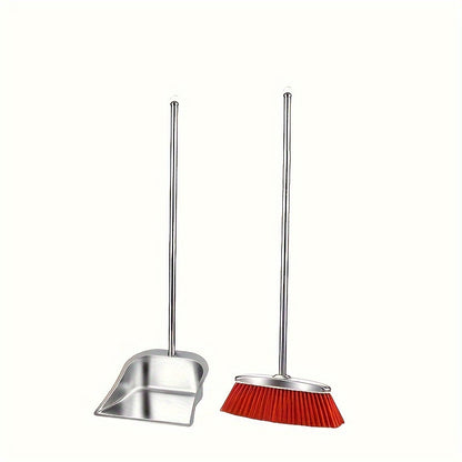 Stainless Steel Broom and Dustpan Set with Long Handle - Durable, Easy-Clean Floor Sweep Kit for Home, Office, and Dorms