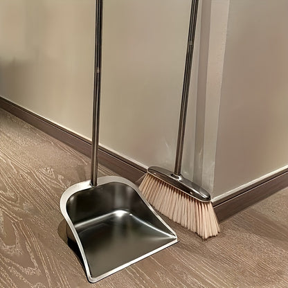 Stainless Steel Broom and Dustpan Set with Long Handle - Durable, Easy-Clean Floor Sweep Kit for Home, Office, and Dorms