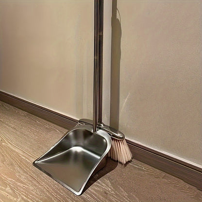 Stainless Steel Broom and Dustpan Set with Long Handle - Durable, Easy-Clean Floor Sweep Kit for Home, Office, and Dorms