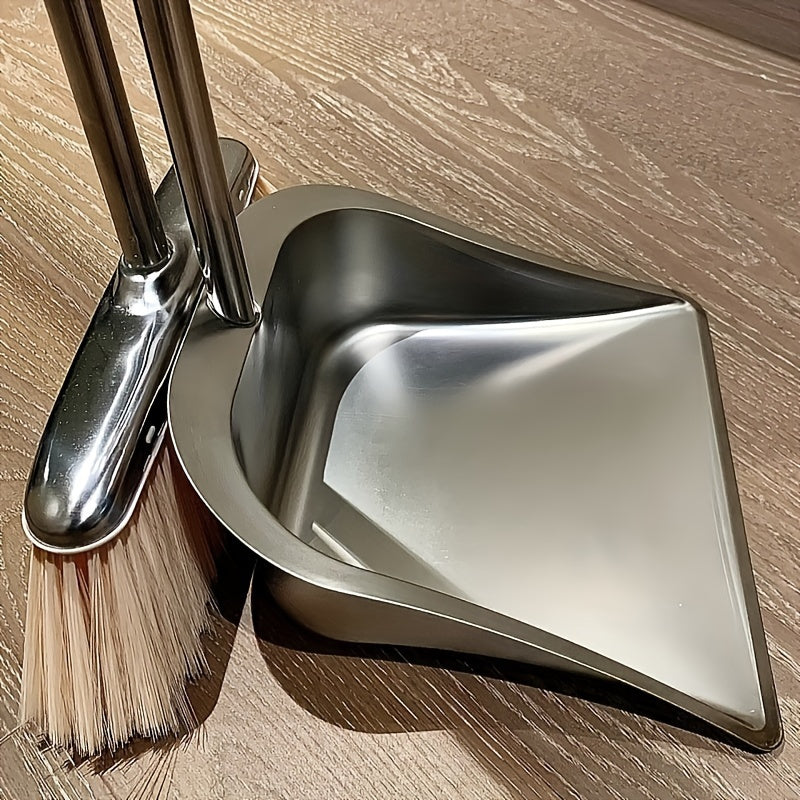 Stainless Steel Broom and Dustpan Set with Long Handle - Durable, Easy-Clean Floor Sweep Kit for Home, Office, and Dorms