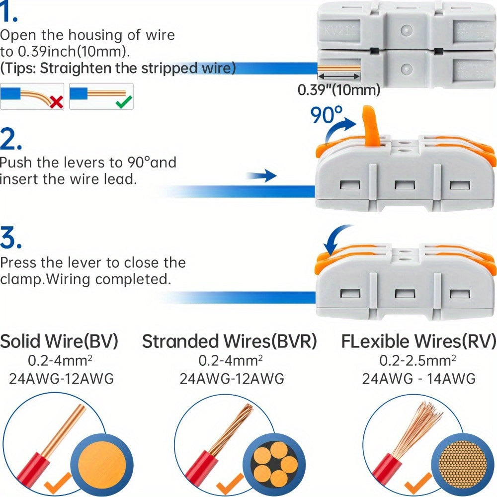 50 Pack Orange Compact Wire Connectors, 1-Conductor Inline Splicing Connectors for 24-12 AWG Circuits