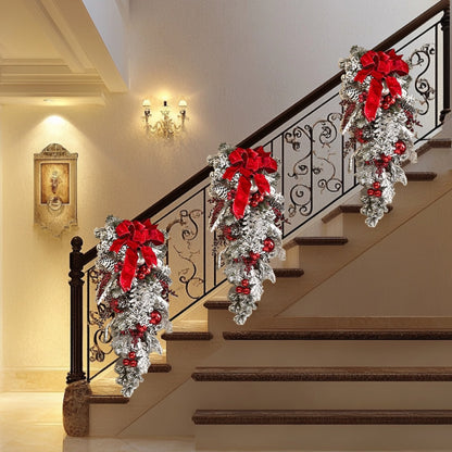 23.62in Prelit Christmas Swag Wreath - Artificial Teardrop Decoration for Stairs, Railings, Walls & Windows, Pine Needles and Red Berries