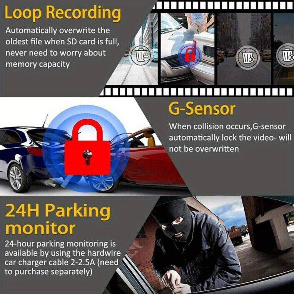 170° WiFi Dash Cam Recorder - HD 1080P Car Camera DVR with G-Sensor for Vehicle Video Recording