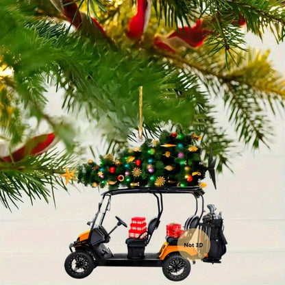 Golf Cart Christmas Ornament - 2D Acrylic, Festive Holiday Decor for Golf Enthusiasts