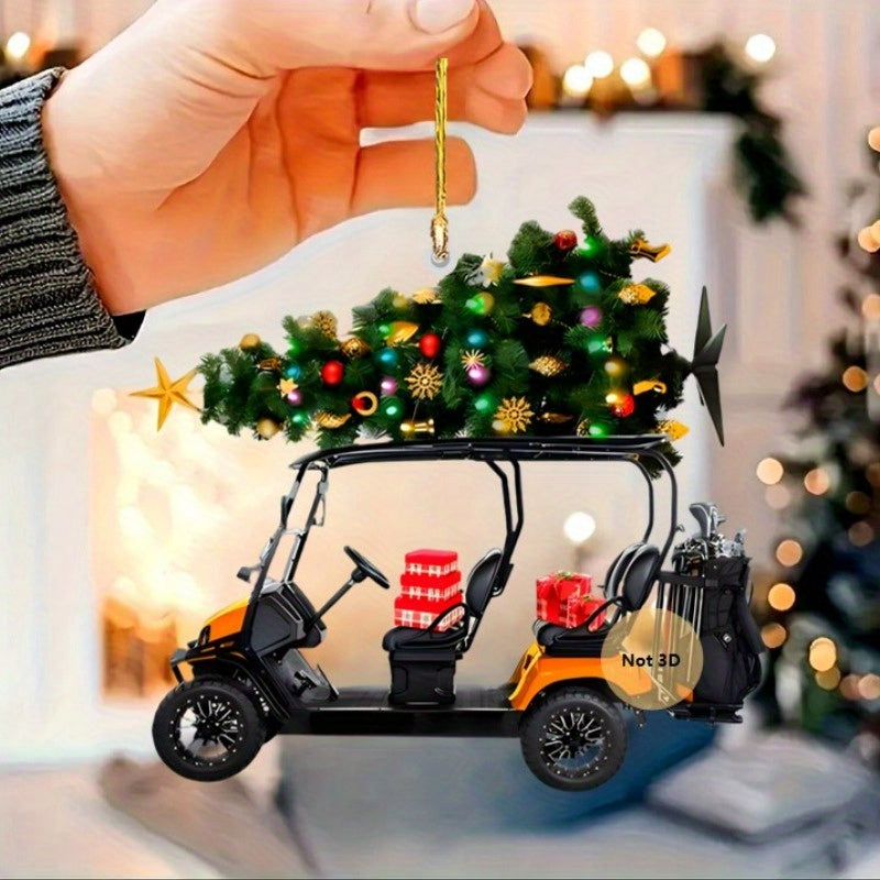 Golf Cart Christmas Ornament - 2D Acrylic, Festive Holiday Decor for Golf Enthusiasts