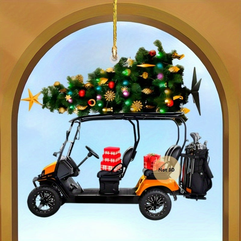 Golf Cart Christmas Ornament - 2D Acrylic, Festive Holiday Decor for Golf Enthusiasts