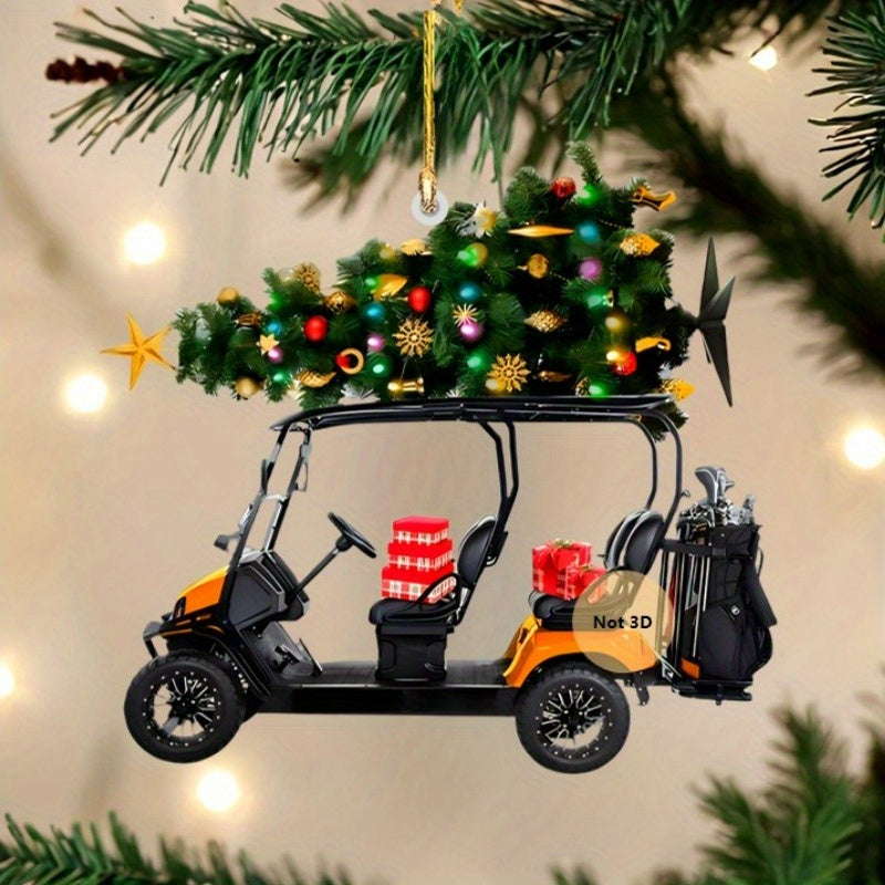 Golf Cart Christmas Ornament - 2D Acrylic, Festive Holiday Decor for Golf Enthusiasts