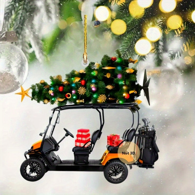 Golf Cart Christmas Ornament - 2D Acrylic, Festive Holiday Decor for Golf Enthusiasts