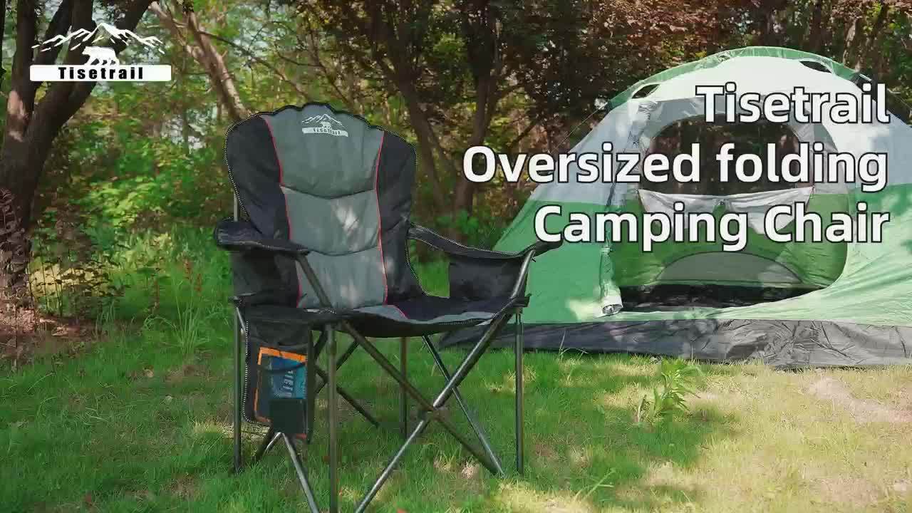 500 LBS Heavy Duty Oversized Camping Chair - Foldable, Padded, Steel Frame, Cross Back, Cup Holder, Oxford Cloth Seat - Wipe Clean, Ideal for Outdoor Events and Festivals