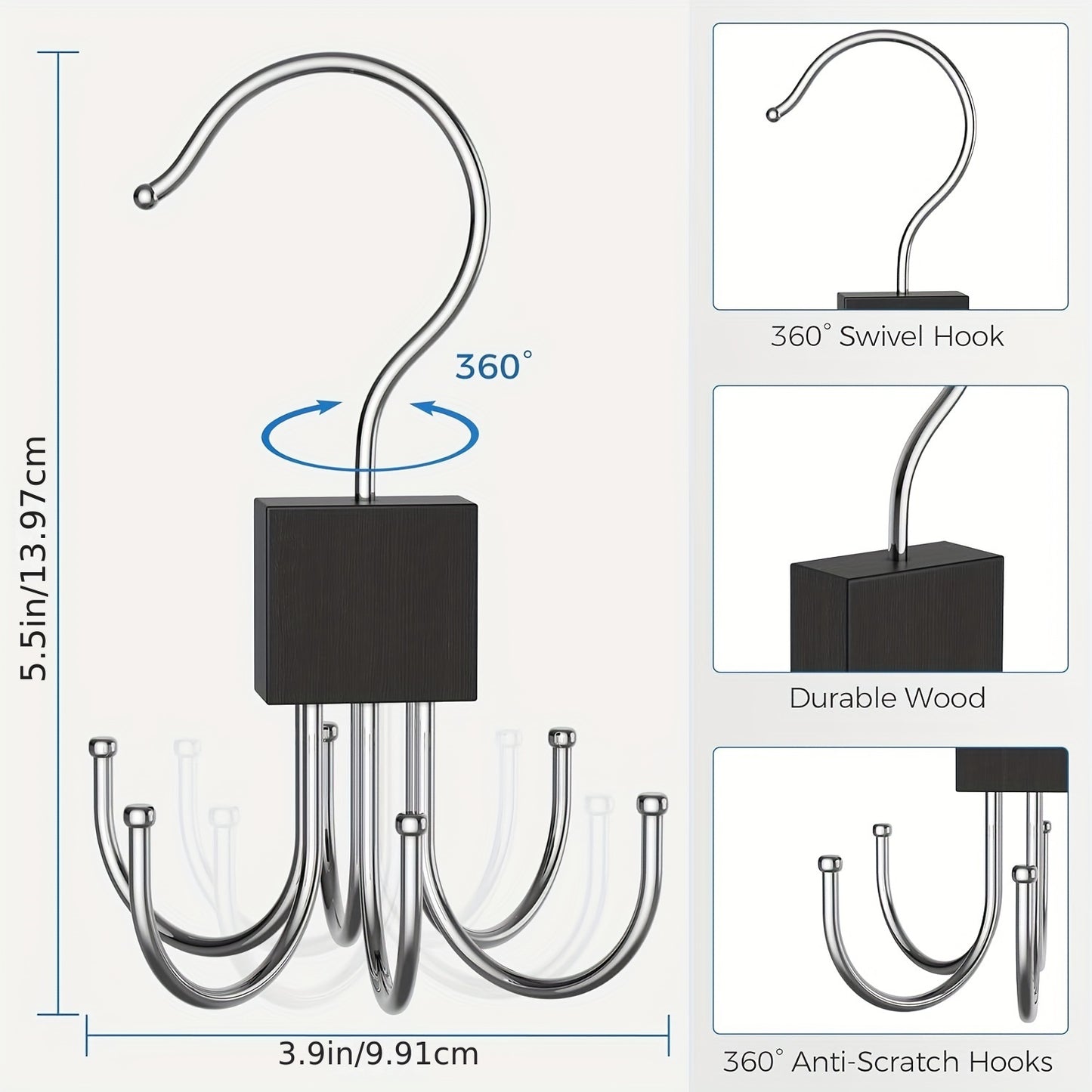 Space-Saving 360° Rotating Belt Hanger – Durable Metal Organizer for Belts, Scarves, Ties and More – Ideal for Closet, Wardrobe, Home and Dorm Storage