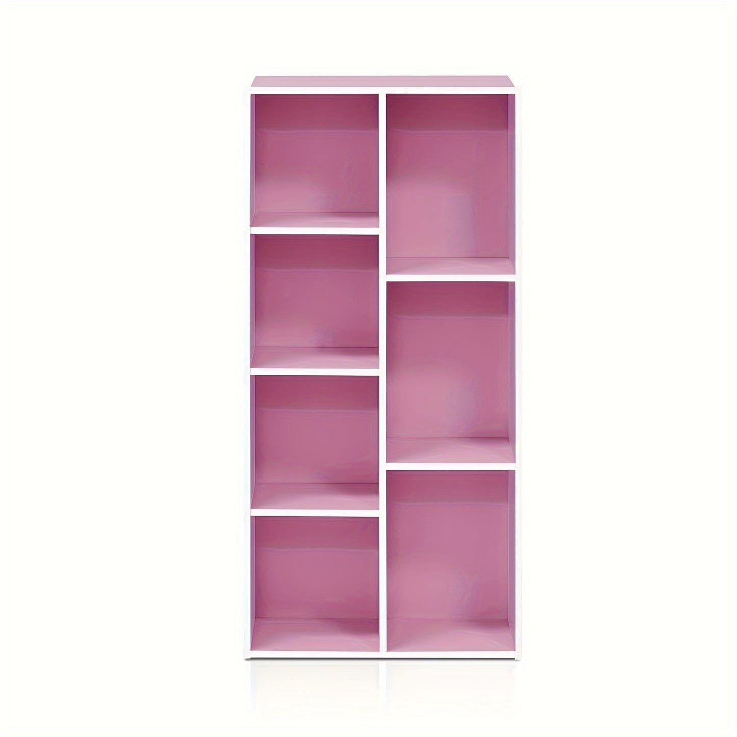 7 Cube Bookcase - White/Pink Bookshelf and Storage Organizer, Multi-Purpose Shelving Unit for Books, Clothes, Toys, Home Office, Living Room, Bedroom, Modern Design, Easy Assembly