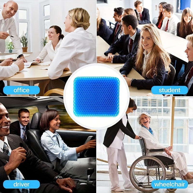 Super Large Blue Gel Cushion (1 Cushion + 1 Cloth Cover) – Thick, Ergonomic Comfort for Wheelchair and Office Chair, Pain Relief for Hip Pain, Soft, Breathable, Long-Lasting Support