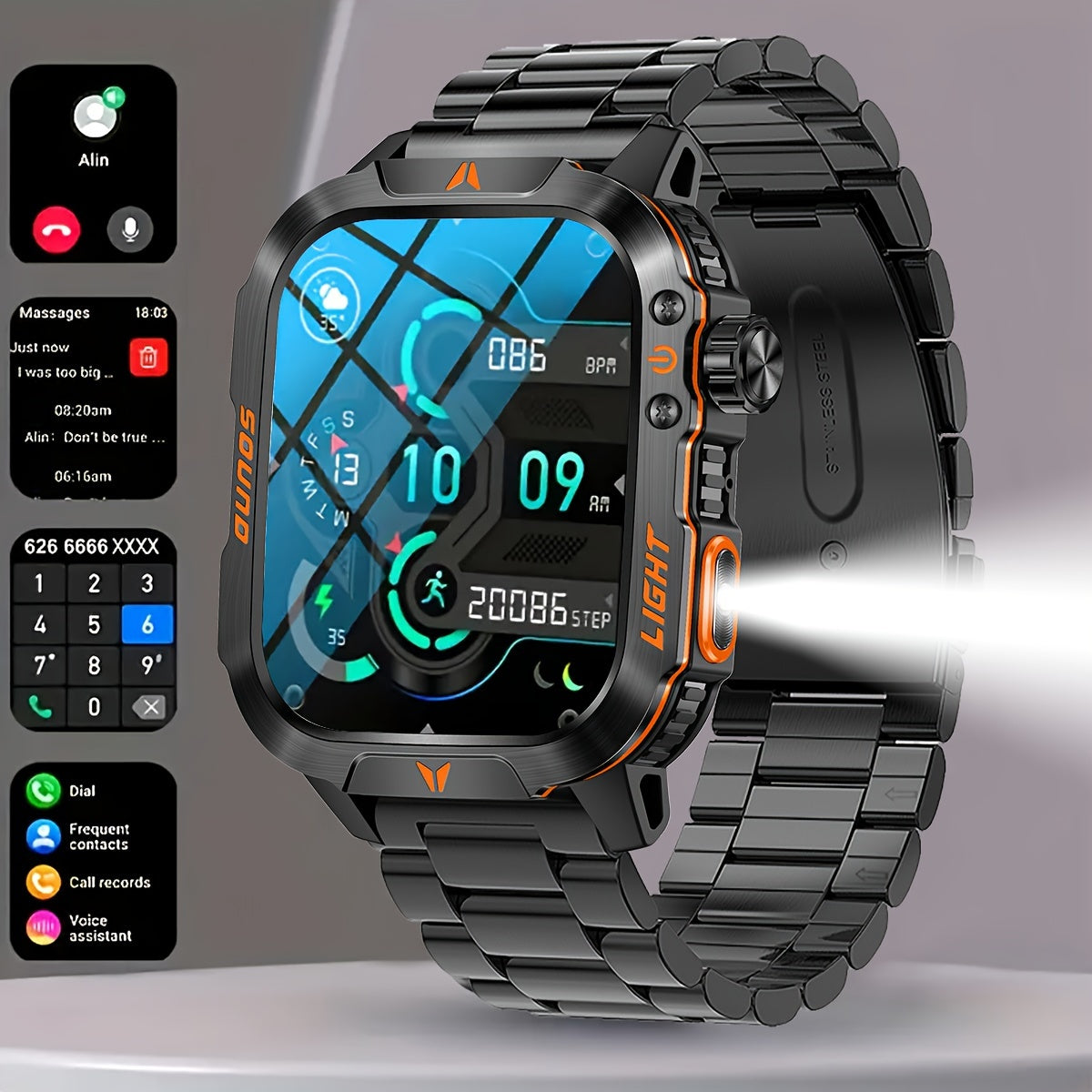 Men's Outdoor Sports Smart Watch – 2.01-Inch Full Touch Screen, Waterproof, Motion Tracking – Wireless Connectivity, Compatible with Android and iPhone