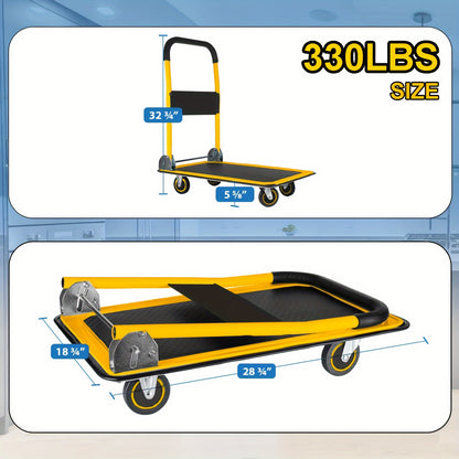 Upgraded Large Foldable Push Cart Dolly – 330 Lbs Capacity Heavy Duty Collapsible Moving Platform Hand Truck with Swivel Handle, Available in Blue/White, Black/Yellow, Black/White