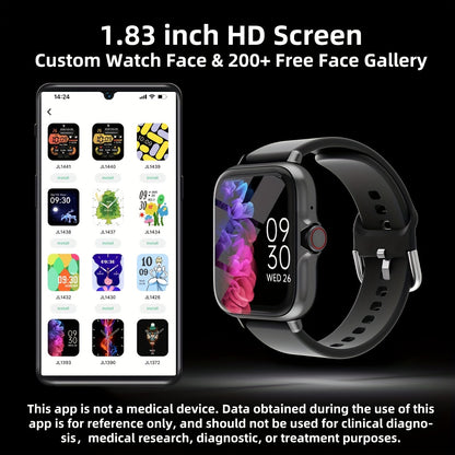 Waterproof Smart Watch – 1.83'' Full Touch Screen, Call and Message Alerts, Sleep Monitoring, Sports Pedometer – Compatible with iPhone/Android, Fitness Watch for Men/Women – Ideal Gift for Friends and Birthdays