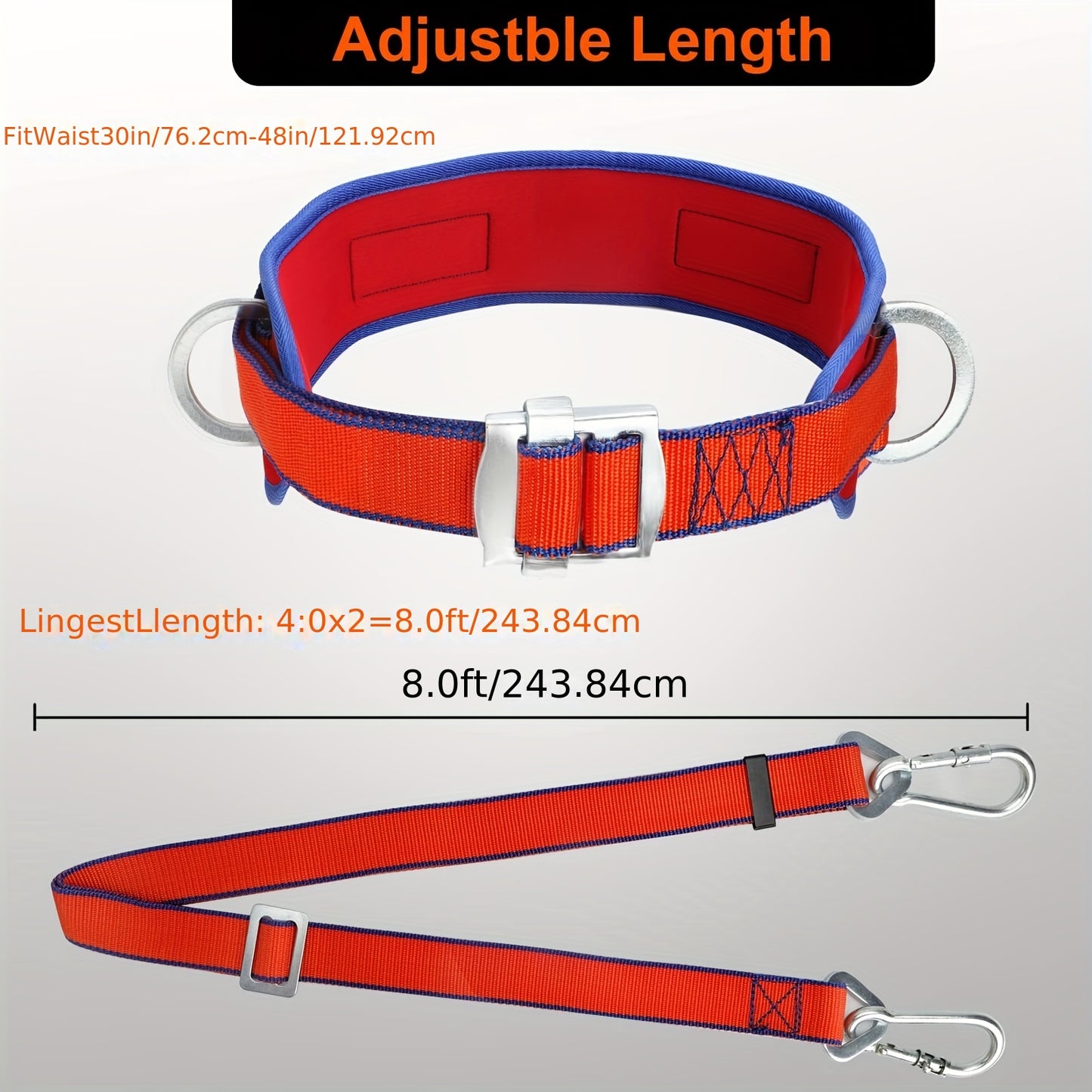 Adjustable Safety Belt with Lanyard and Updated Waist Pad - Tree Climbing Harness, Fall Protection and Arrest Kite Climbing Lanyard, Ladder Safety Gear