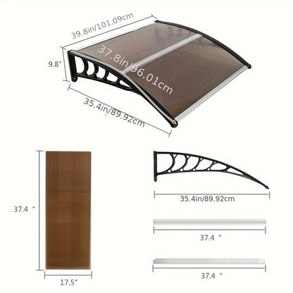 Large Door Window Awning Canopy – Durable Outdoor Sunshade with Plastic Brackets, Sturdy Aluminum Strips, Water-Resistant Panel – Easy Installation, 40 x 38 in (100 x 96 cm)