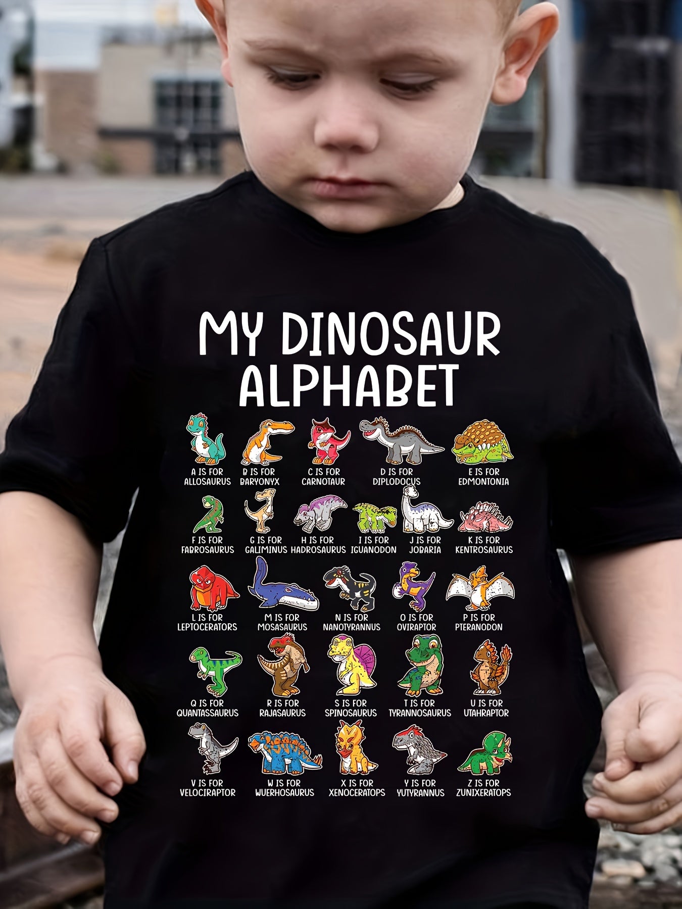 Cartoon Dinosaur Alphabet Print T-Shirt for Boys - Casual Short Sleeve Tee for Summer, Spring, Fall, Perfect as Gifts