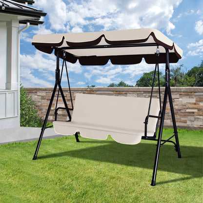 COVERONICS 3-Seat Outdoor Porch Swing – Patio Swing Chair with Adjustable Canopy, Durable Metal Frame, and Removable Cushions – Ideal for Backyard, Terrace, Lawn