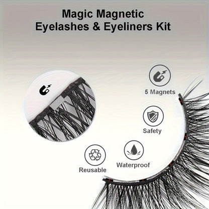 5 Pairs Magnetic Lashes and Eyeliner Kit - No Glue Needed Party Makeup with 2 Magnetic Eyeliner Pens and Tweezers - Natural Looking and Reusable for Beginners