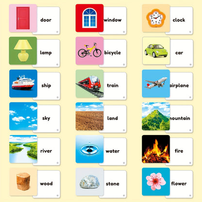 54 English Children's Learning Cards - Object and Word Recognition Set with Rounded Corners for Safe Handling