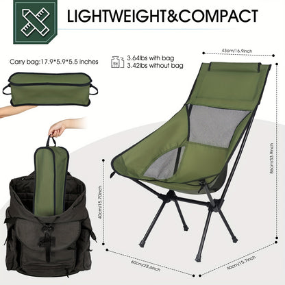 Portable Folding Camping Chair – Lightweight and Collapsible High Back Chair for Outdoor Hiking, Fishing, and Picnic