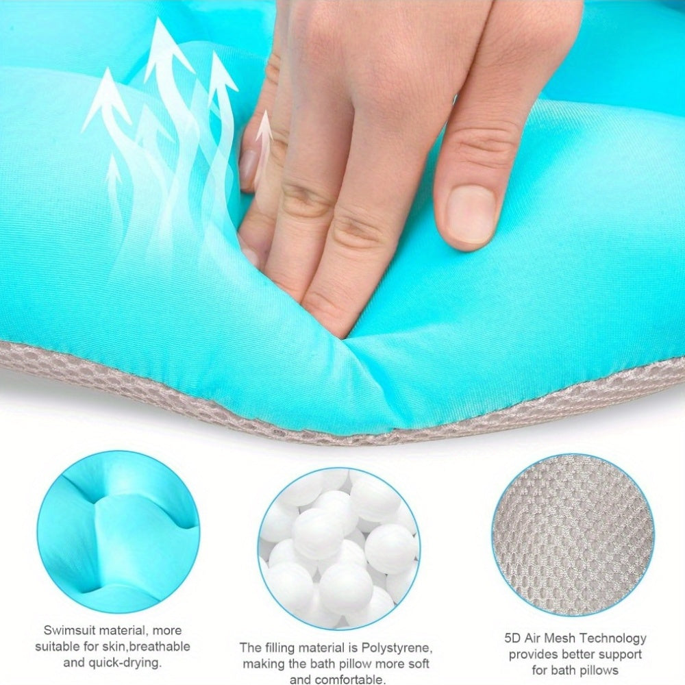 Luxury Full Body Bath Pillow – 5D Air Mesh with Non-Slip Suction Cups, Headrest Neck and Back Support, Includes Mesh Laundry Bag, Quick Drying, Ocean Blue