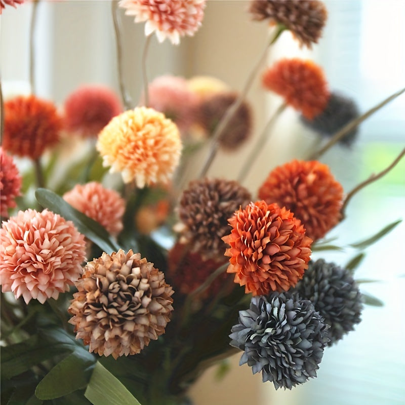 5pcs Autumn Dandelion Simulation Flowers – Artificial Chrysanthemums for Thanksgiving, Halloween, and Harvest Decor, Ideal for Home, Room, and Wedding Decorations