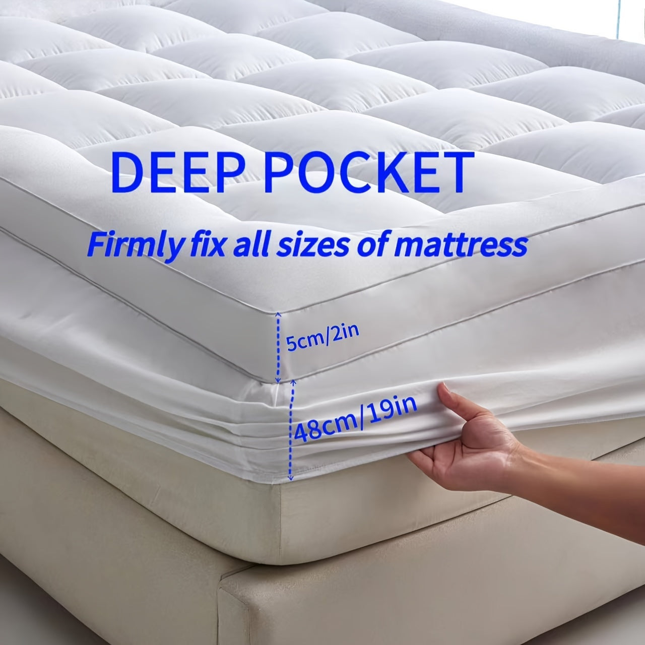 Ultra-Soft Microfiber Mattress Pad – Deep Pocket, Non-Slip, Machine Washable, Polyester Cover for Bedroom and Guest Room