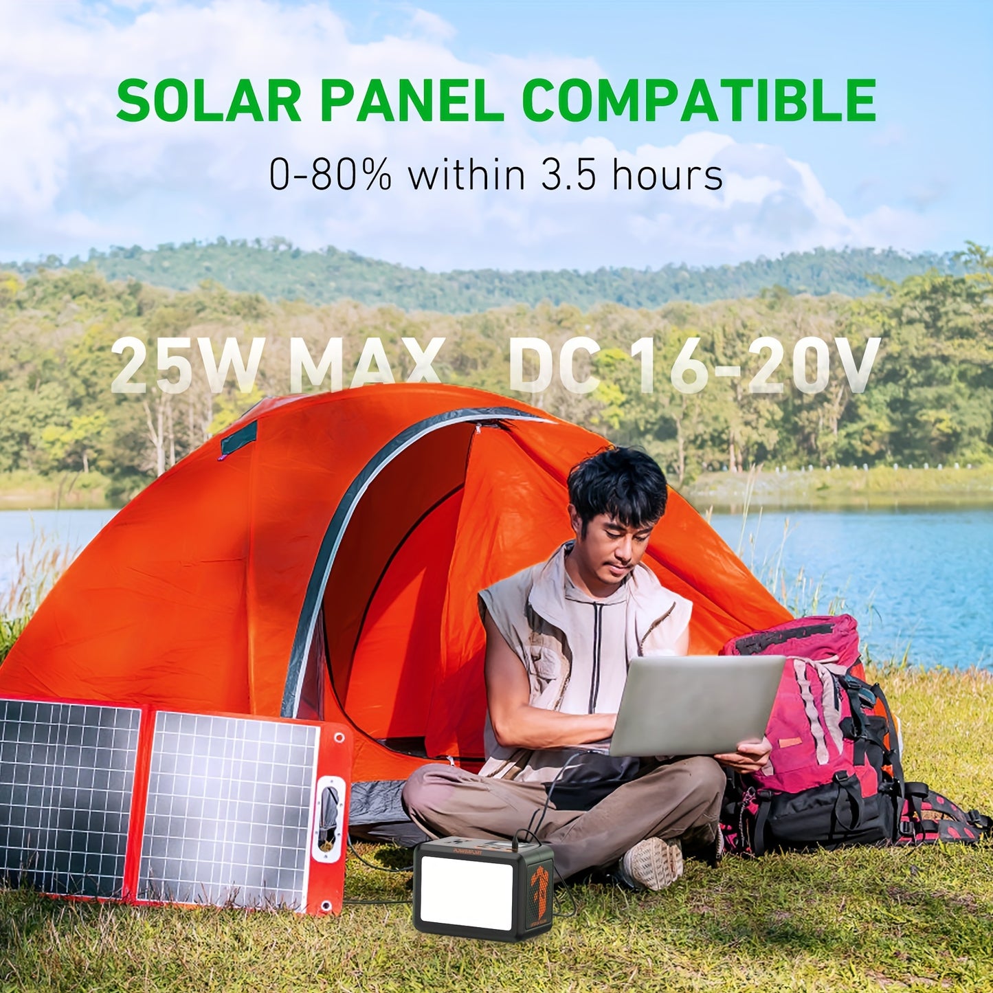 Ultra-Portable 99Wh Power Station – 150W Solar Generator with Long-Lasting LiFePo4 Battery, PD18W, USB QC3.0, 2 AC Outlets and Emergency LED Light for Camping and Backup Power