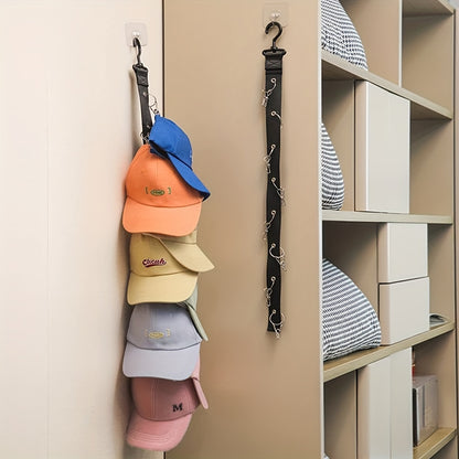 Baseball Cap Storage Organizer with 8 Clips - Hat Rack Holds 16 Hats - Space-Saving Storage Hook Rack