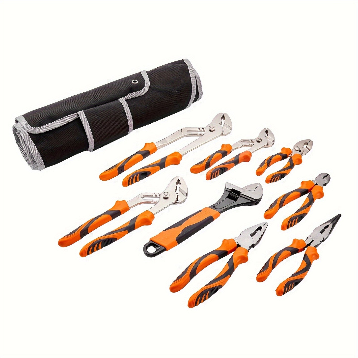 VEVOR 8-Piece Pliers Set - High Carbon Steel Tools, Includes 12", 10", and 8" Groove Joint Pliers, 8" Linesman's, 6" Slip Joint, 8" Long Nose, 6" Diagonal Cutter, 10" Adjustable Wrench, and Tool Bag